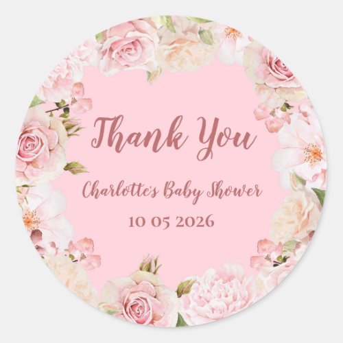 Pink Flowers Thank You Baby Shower Favor Tag