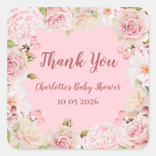 Pink Flowers Thank You Baby Shower Favor Tag