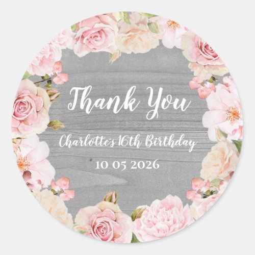 Pink Flowers Thank You Birthday Favor Tag