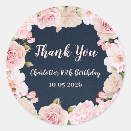 Pink Flowers Thank You Birthday Favor Tag