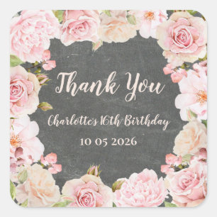 Pink Flowers Thank You Birthday Favor Tag