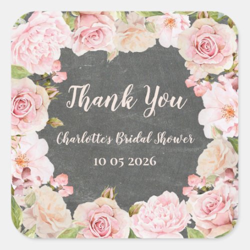 Pink Flowers Thank You Bridal Shower Favor Tag