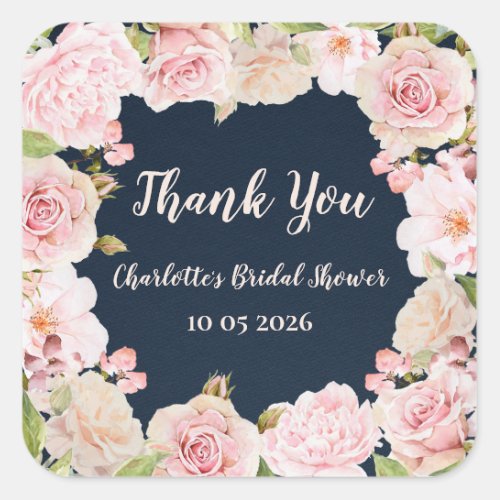 Pink Flowers Thank You Bridal Shower Favor Tag