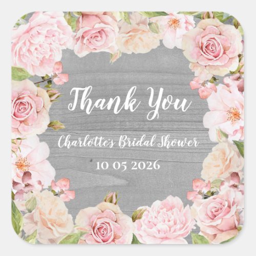 Pink Flowers Thank You Bridal Shower Favor Tag