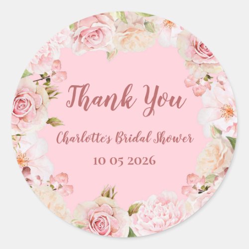 Pink Flowers Thank You Bridal Shower Favor Tag