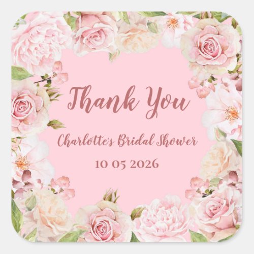 Pink Flowers Thank You Bridal Shower Favor Tag