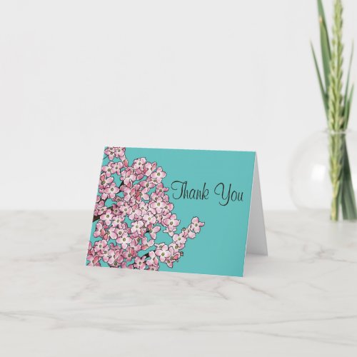 Pink Flowers Thank You Card