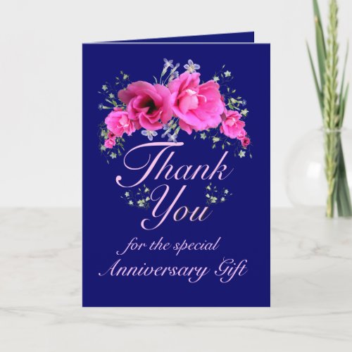 Pink Flowers Thank You for Anniversary Gift Card