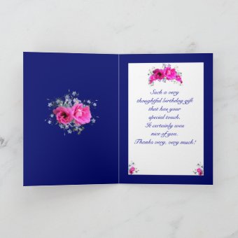 Pink Flowers Thank You for Birthday Gift Card | Zazzle