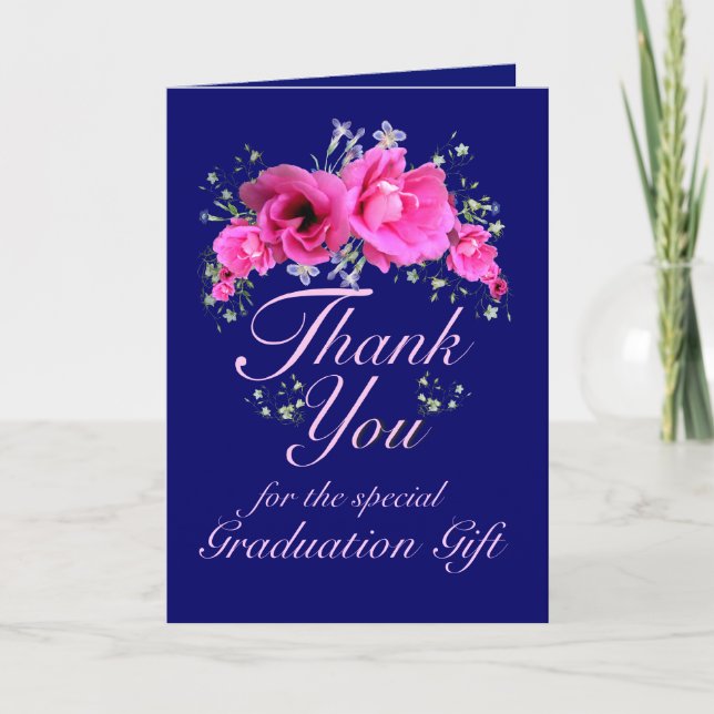 Pink Flowers Thank You for Graduation Gift Card (Front)