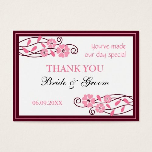 Pink Flowers Thank You Wedding Favor Gift Tags Business Cards