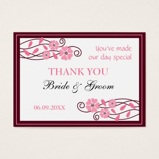 Customizable Pink Flowers Thank You Wedding Favor Gift Tags Business Cards