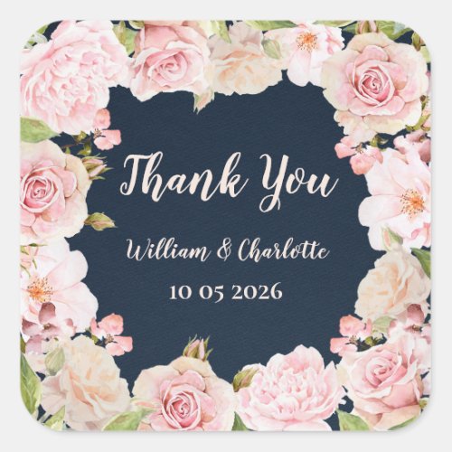 Pink Flowers Thank You Wedding Favor Tag