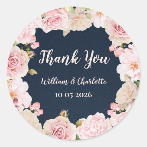 Pink Flowers Thank You Wedding Favor Tag