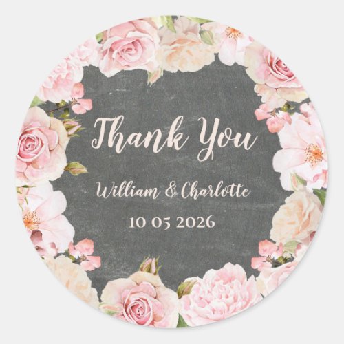 Pink Flowers Thank You Wedding Favor Tag