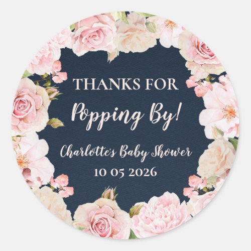 Pink Flowers Thanks for Popping By Baby Shower Tag