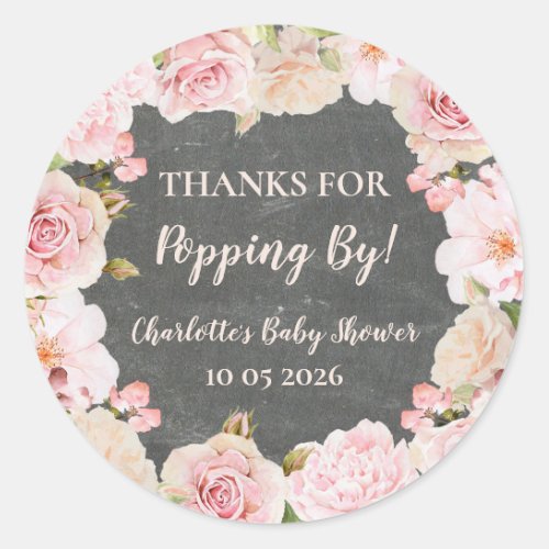 Pink Flowers Thanks for Popping By Baby Shower Tag