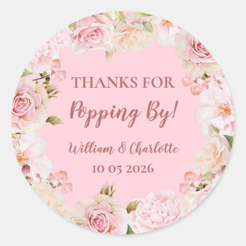 Pink Flowers Thanks for Popping By Wedding Tag