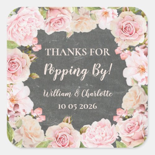 Pink Flowers Thanks for Popping By Wedding Tag