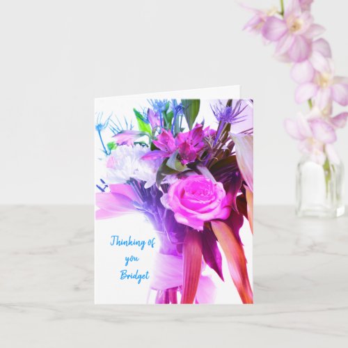 Pink  Flowers  Thinking of you Get well soon Card