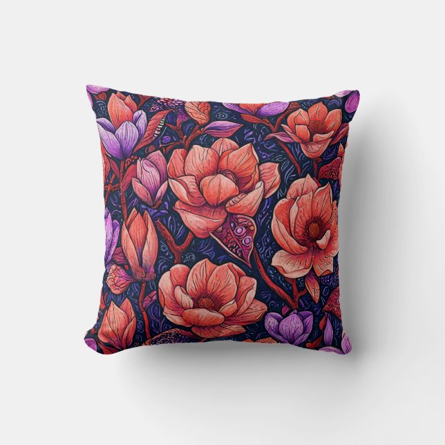 Pink Flowers Throw Pillow (Front)
