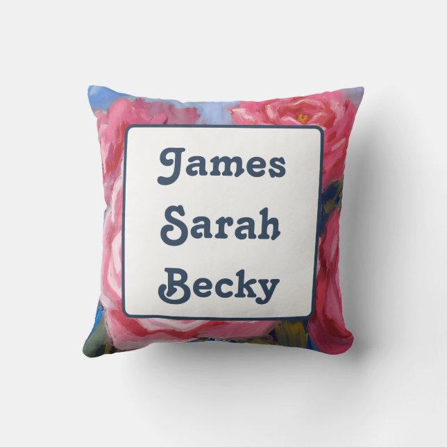 Pink Flowers Throw Pillow (Back)