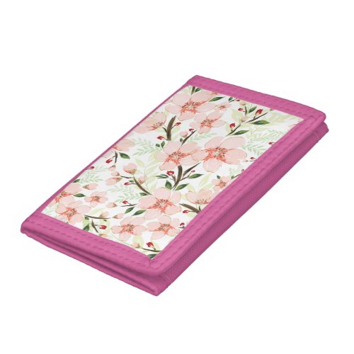Pink flowers trifold wallet