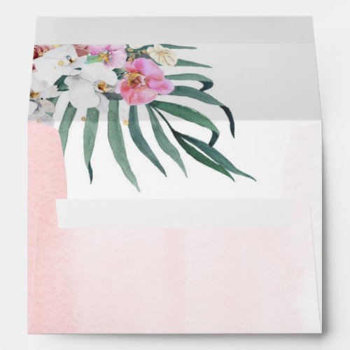 Pink Flowers Tropical Palm Leaves Elegant Envelope