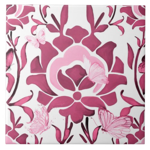 Pink flowersTurkish tiles iznik 