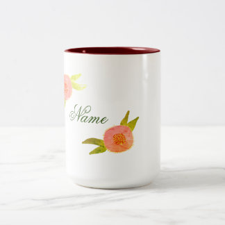 Pink Flowers Two-Tone Coffee Mug