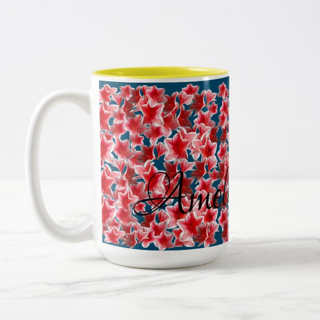  Pink Flowers Two-Tone Coffee Mug (Left)