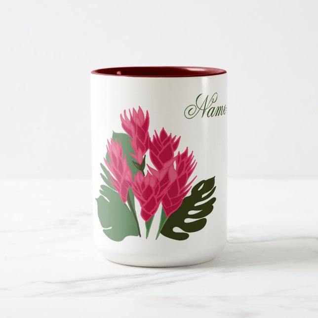 Pink Flowers Two-Tone Coffee Mug (Center)