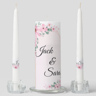 Pink flowers Unity Candle Set
