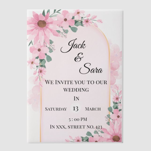 Pink flowers Vellum Overlay Vellum Invitations (Front)