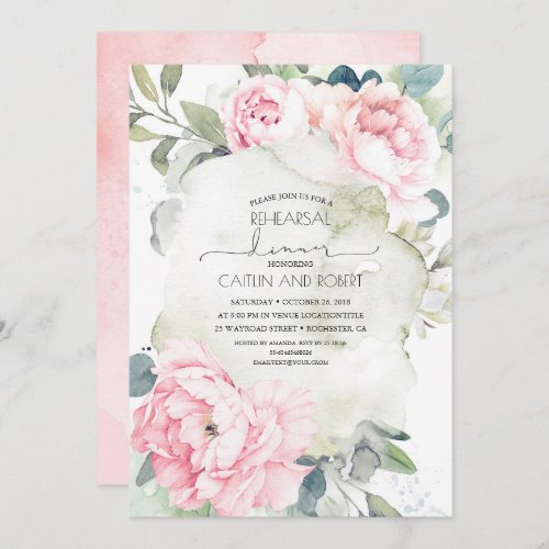 Pink Flowers Vintage Elegant Rehearsal Dinner Invitation