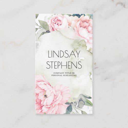 Pink Flowers Vintage Watercolors Elegant Neutral Business Card