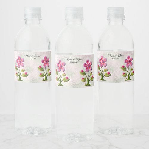Pink Flowers Water Bottle Label