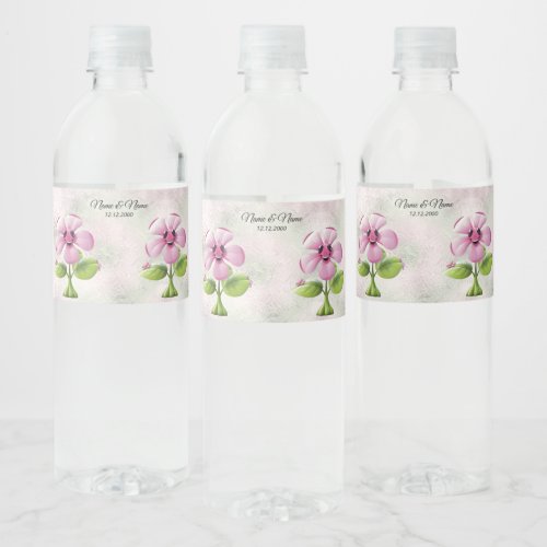 Pink Flowers Water Bottle Label