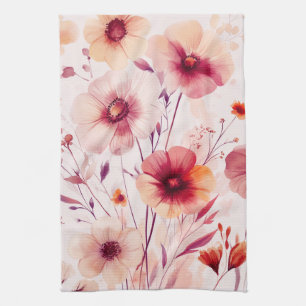 Pink Flowers Watercolor Blooms Elegant  Kitchen Towel