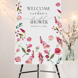 Pink Flowers Watercolor Bridal Shower Welcome Foam Board