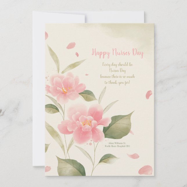 Pink Flowers Watercolor Card (Front)