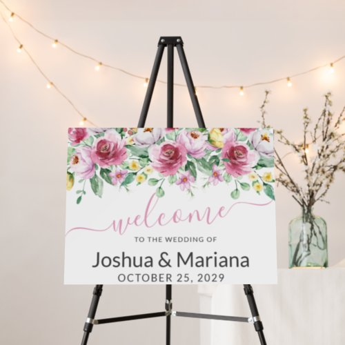 Pink Flowers Watercolor Floral Wedding Foam Board