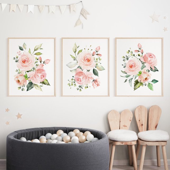 Pink Flowers, Watercolor Flowers, Girl Nursery Wall Art Sets (Creator Uploaded)