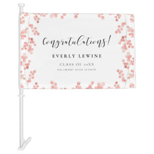 Pink flowers watercolor grad Congratulations Car Flag
