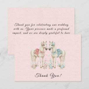 Pink Flowers Watercolor Horse Wedding Thank You Card