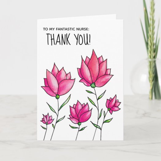 Pink Flowers Watercolor Nurse Thank You Card