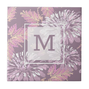 Pink flowers, watercolor, retro ceramic tile