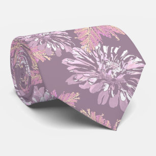 Pink flowers, watercolor, retro neck tie