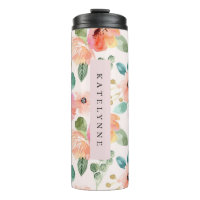 Pink Flowers Watercolor Travel Thermal Tumbler