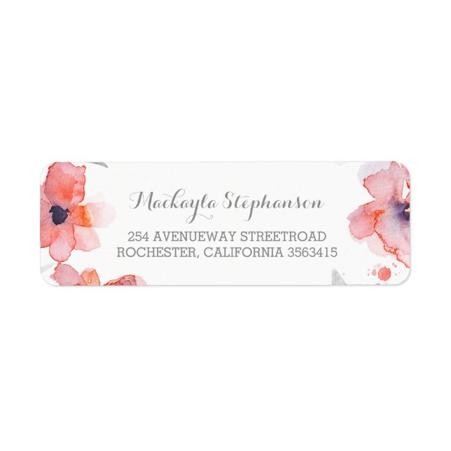 Pink Flowers Watercolor Wedding Label (Front)